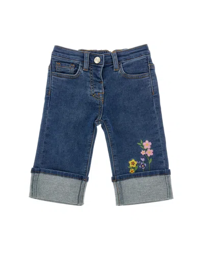 Monnalisa Babies'  Jeans With Embroidered Flowers In Blue