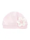 Monnalisa Jersey Hat With Flower In Dusty Pink Rose