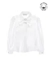 Monnalisa Jersey Organic Cotton Shirt With Rhinestones And Bow In White