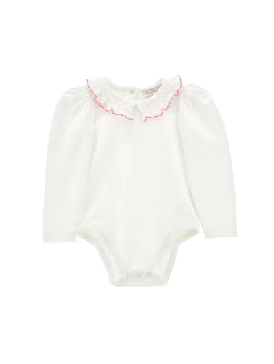 Monnalisa Kids'   Jersey Shirt Bodysuit In Cream + Pink