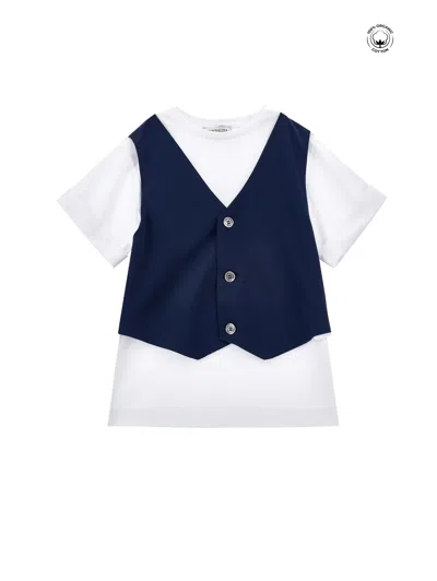 Monnalisa Kids' Jersey-t-shirt Mit Weste In Weiss + Blau