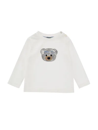 Monnalisa Kids'   Jersey T-shirt With Check Teddy Bear In Cream