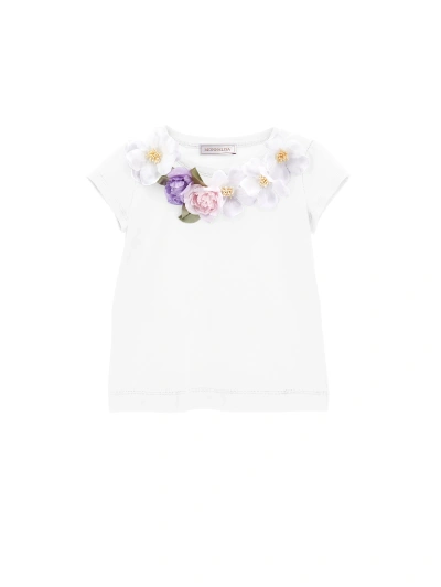 Monnalisa Kids'   Jersey T-shirt With Flowers In White