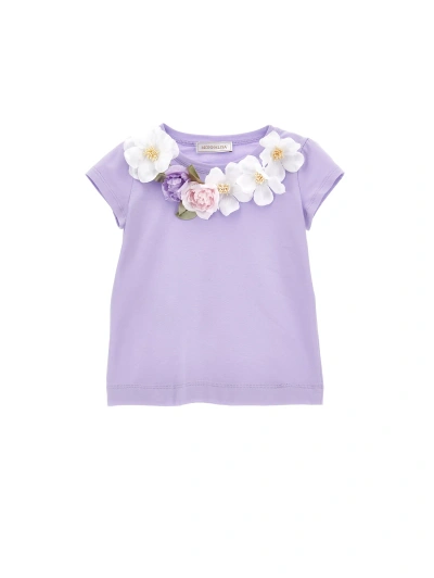 Monnalisa Kids'   Jersey T-shirt With Flowers In Wisteria