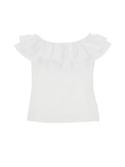 Monnalisa Kids'   Jersey T-shirt With Maxi Trim In White