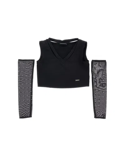 Monnalisa Kids'   Jersey Tank Top With Sleeves In Black