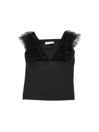 Monnalisa Kids'   Jersey Tank Top With Tulle Details In Black