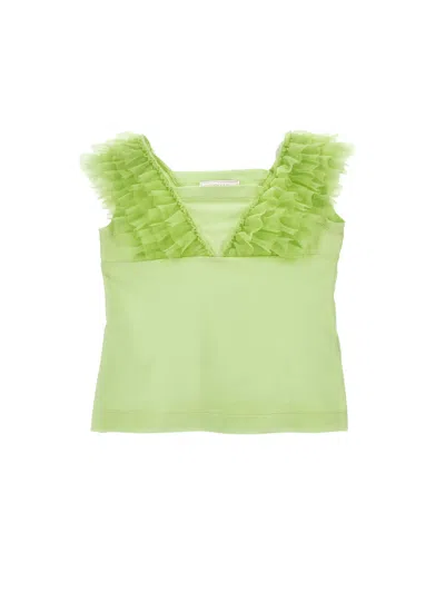 Monnalisa Jersey Tank Top With Tulle Details In Green