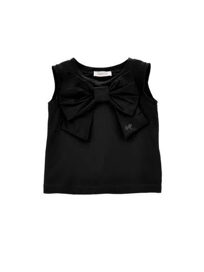 Monnalisa Kids'   Maxi Bow Jersey Tank Top In Black