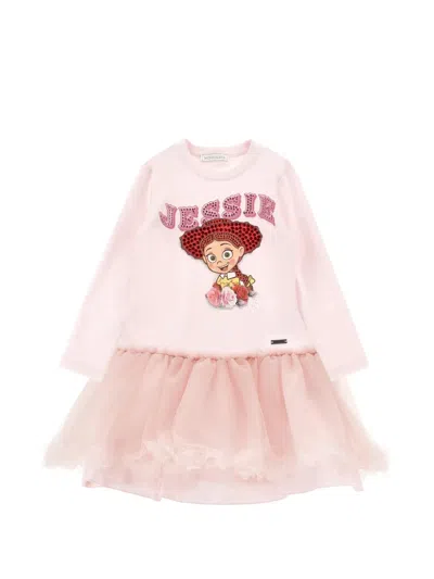 Monnalisa Kids' Jessie Tulle-skirt Panelled Dress In Pink