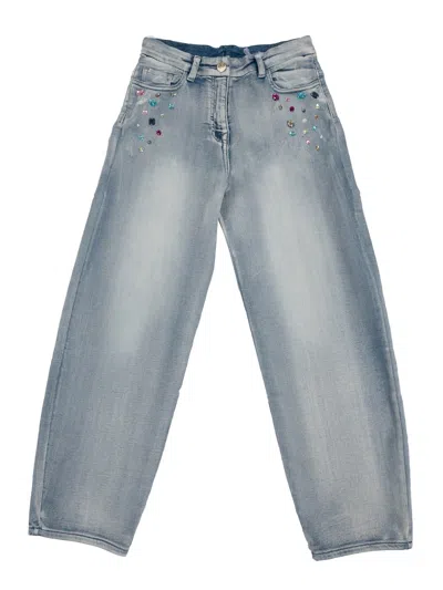 Monnalisa Kids' Jewel Denim Stone Jeans In Gray