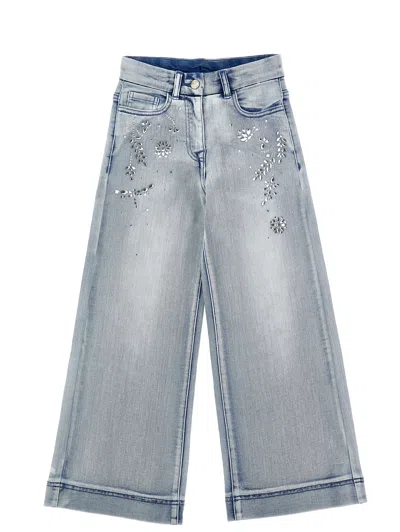 Monnalisa Kids'   Jewel Five-pocket Jeans In Stone Bleach