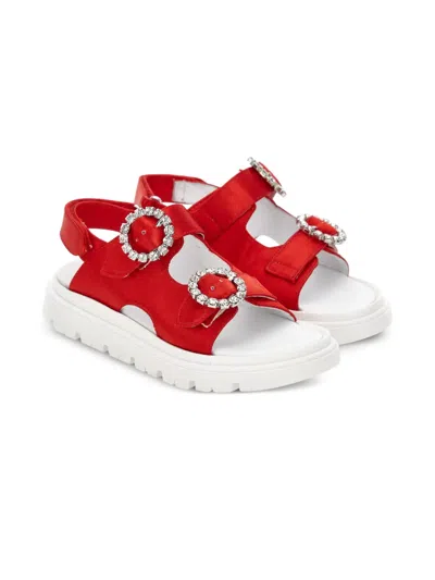 Monnalisa Kids' Jewel-buckle Platform Sandals In Red