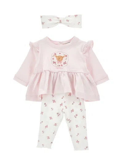 Monnalisa Kids Cotton Animal Print Tunic, Leggings & Headband Set With Ruffle Sleeves In Rosa