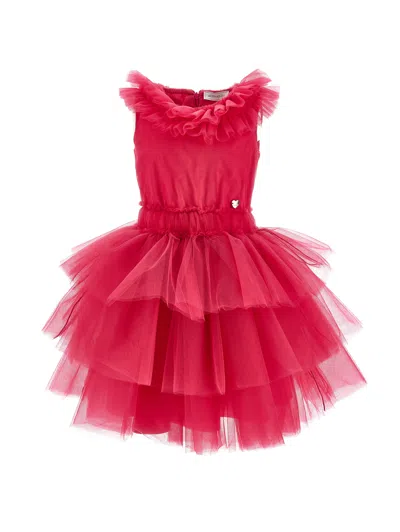 Monnalisa Kids'   Tulle Dress With Gradient In Fuchsia