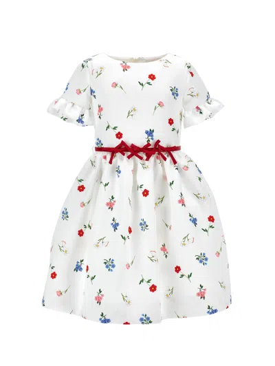 Monnalisa Kids' Kleid Aus Mikado Mit Blumenmuster In White