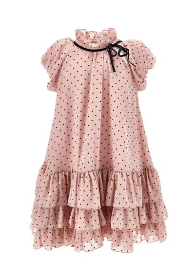 Monnalisa Kids' Kleid Mit Punkten Und Rüschen In Pink
