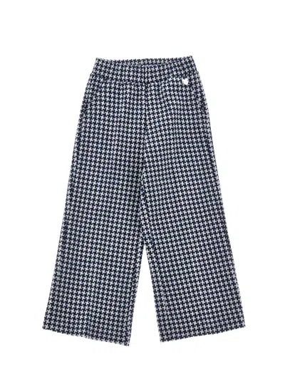 Monnalisa Kids'   Knit Palazzo Trousers In Cream + Navy Blue