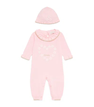 Monnalisa Kids'  Knitted All-in-one And Hat Set In Pink