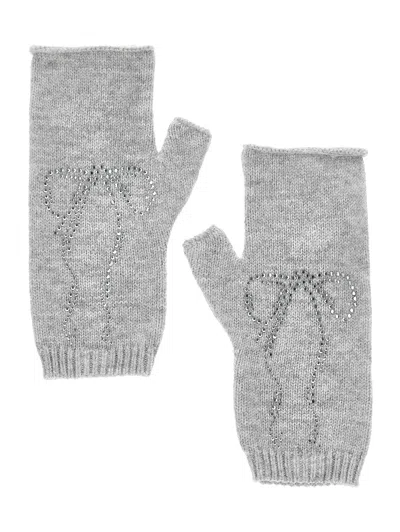 Monnalisa Kids'   Knitted Arm Warmers With Rhinestones In Grey