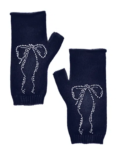 Monnalisa Kids'   Knitted Arm Warmers With Rhinestones In Navy Blue