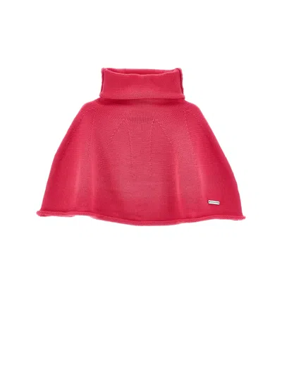 Monnalisa Kids'   Knitted Cape In Bright Peach Pink