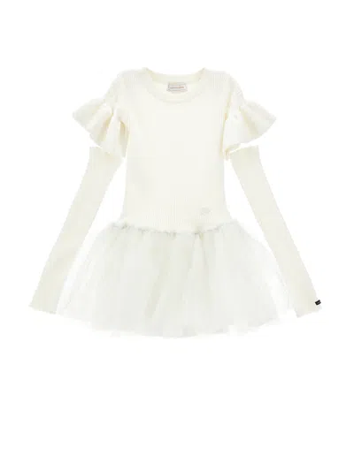 Monnalisa Kids'   Knitted Glitter Dress In Cream + Silver