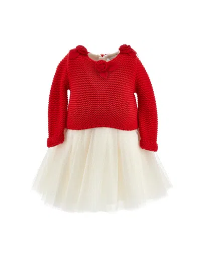 Monnalisa Kids'   Knitted Glitter Dress In Ruby Red
