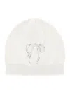 Monnalisa Knitted Hat With Rhinestones In Cream