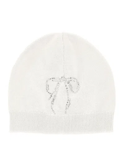 Monnalisa Knitted Hat With Rhinestones In Cream