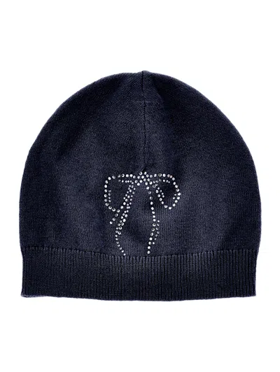 Monnalisa Kids'   Knitted Hat With Rhinestones In Navy Blue