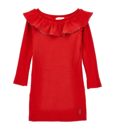 MONNALISA KNITTED RUFFLE-TRIM DRESS
