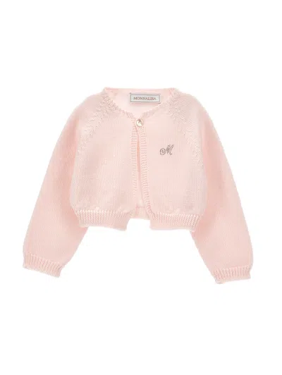 Monnalisa Kids'   Cropped Merino Wool Cardigan In Shirinking Violet