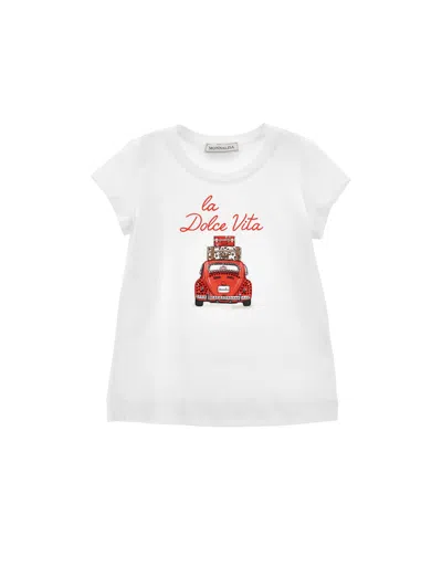 Monnalisa Kids' La Dolce Vita-baumwoll-t-shirt In White