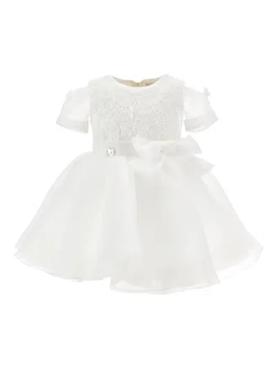 Monnalisa Lace Bow Baby Dress In White