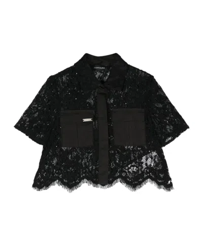 Monnalisa Lace Cropped Shirt In Black