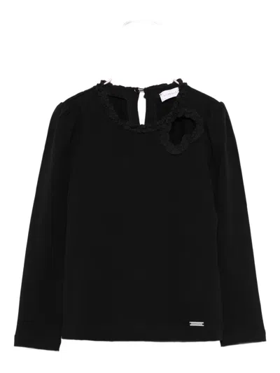Monnalisa Kids' Lace-insert Long-sleeve Top In Black