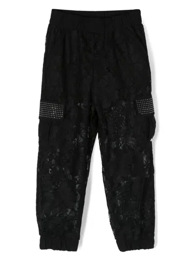 Monnalisa Kids' Lace-overlay Trousers In Black