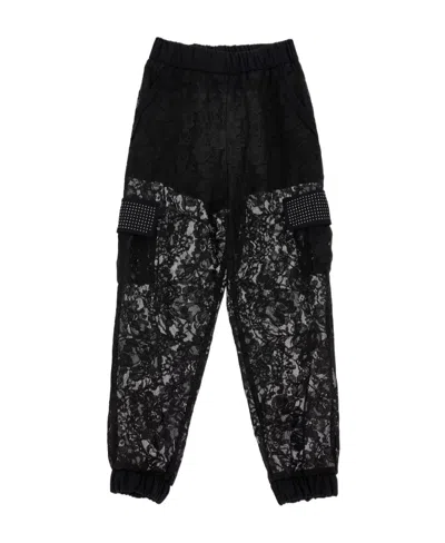 Monnalisa Lace-overlay Trousers In Black