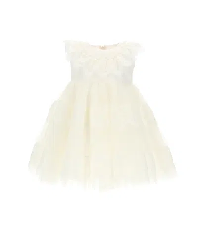 Monnalisa Lace-panel Tulle Dress In White