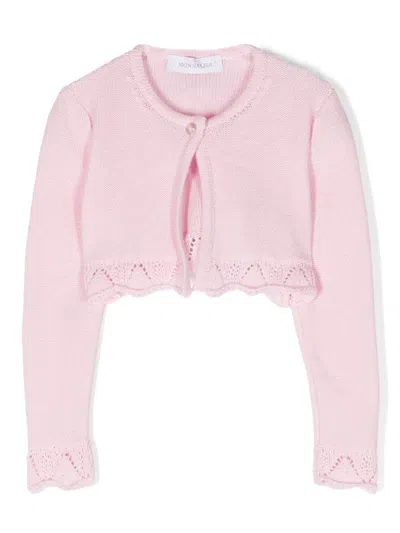 Monnalisa Babies' Lace-trim Cropped Cardigan In Pink