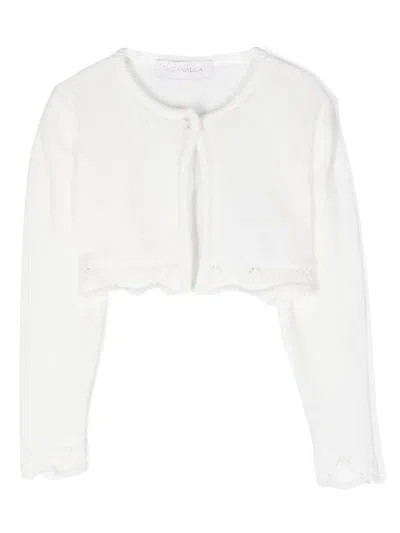 Monnalisa Babies' Lace-trim Cropped Cardigan In White