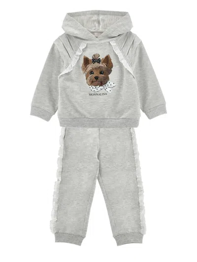 Monnalisa Kids' Lace-trim Embellished-print Tracksuit In Gray