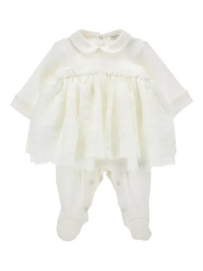 Monnalisa Lace-trimmed Peter Pan Collar Babygrow In White