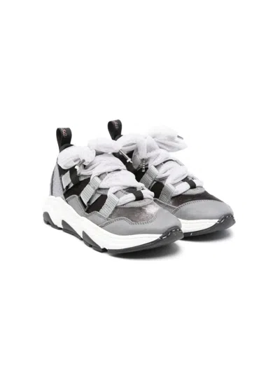 Monnalisa Kids' Lace-up Glittered Sneakers In Grey