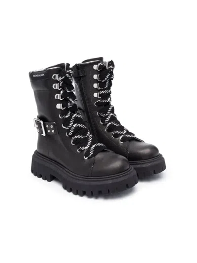 Monnalisa Kids' Lace-up Leather Ankle Boots In Black
