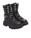 Monnalisa Lace-up Leather Ankle Boots In Black