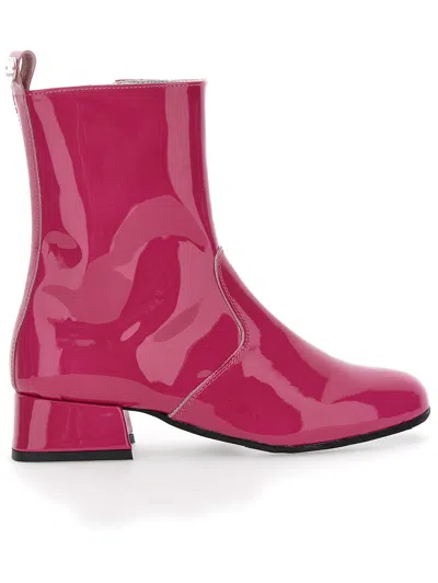 Monnalisa Kids'   Patent Leather Ankle Boots With Heel In Fuchsia