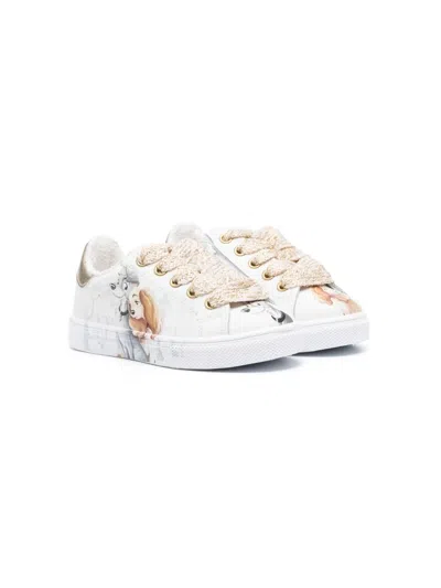 Monnalisa Kids' Lady And The Tramp Leather Sneakers In 白色
