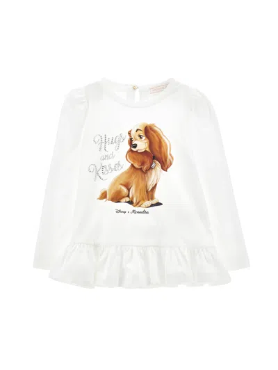 Monnalisa Kids'   Lady And The Tramp Maxi T-shirt In Cream